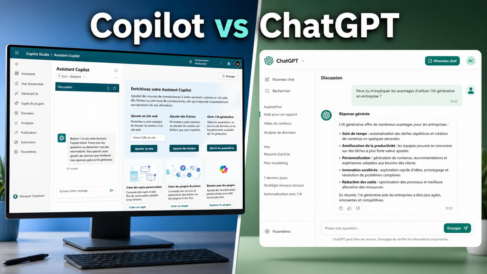 Comparaison visuelle des interfaces Copilot et ChatGPT