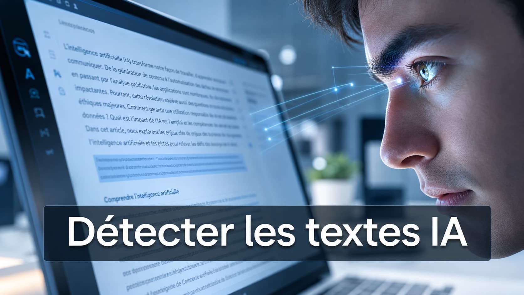Yeux examinant un texte numérique sur un écran d