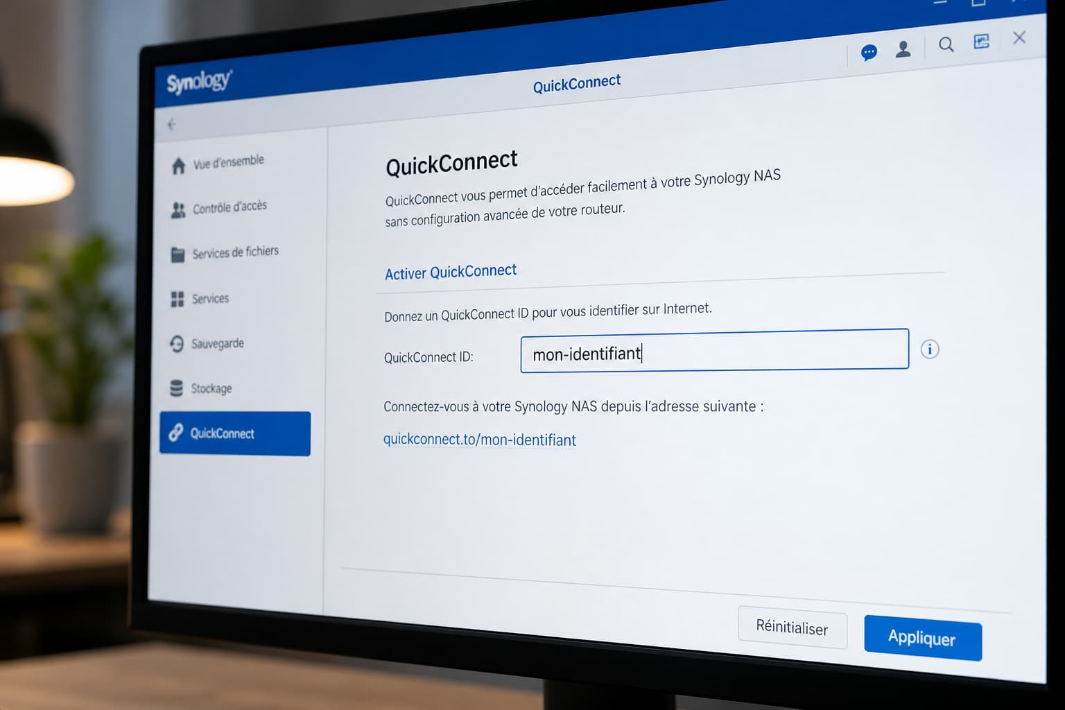 Interface de configuration QuickConnect de DSM affichant un champ d